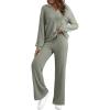 imageEVALESS Womens Pajama Sets Long Sleeve Sleepwear Matching Drawstring Elastic Pj Pants Ribbed Knit 2 Piece Lounge SetLaurel Green