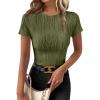 imageEVALESS Womens Short Sleeve Textured Tops Crewneck Knit Solid Loose Casual Basic T Shirts Tee BlousesC Jungle Green