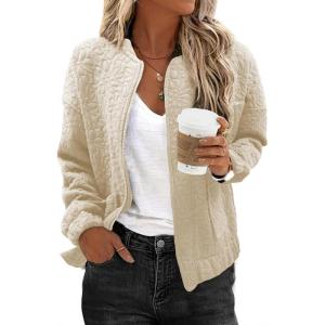 imageEVALESS Bomber Jackets for Women Spring Fashion 2025 Cute Jacquard Coats Lightweight Zip Up Jackets Dressy CasualApricot