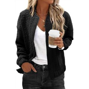 imageEVALESS Bomber Jackets for Women Spring Fashion 2025 Cute Jacquard Coats Lightweight Zip Up Jackets Dressy CasualBlack