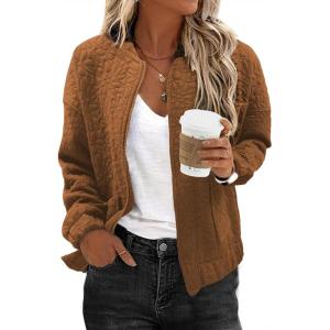 imageEVALESS Bomber Jackets for Women Spring Fashion 2025 Cute Jacquard Coats Lightweight Zip Up Jackets Dressy CasualChestnut