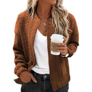 imageEVALESS Bomber Jackets for Women Spring Fashion 2025 Cute Jacquard Coats Lightweight Zip Up Jackets Dressy CasualCoffee