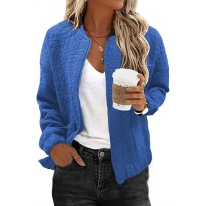 imageEVALESS Bomber Jackets for Women Spring Fashion 2025 Cute Jacquard Coats Lightweight Zip Up Jackets Dressy CasualDark Blue