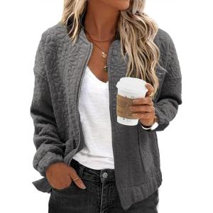 imageEVALESS Bomber Jackets for Women Spring Fashion 2025 Cute Jacquard Coats Lightweight Zip Up Jackets Dressy CasualDark Grey