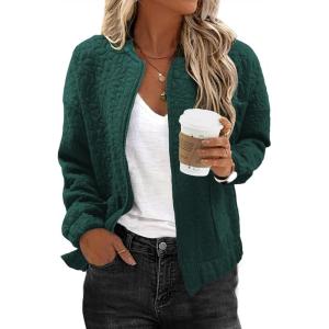 imageEVALESS Bomber Jackets for Women Spring Fashion 2025 Cute Jacquard Coats Lightweight Zip Up Jackets Dressy CasualEvergreen