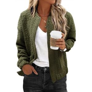 imageEVALESS Bomber Jackets for Women Spring Fashion 2025 Cute Jacquard Coats Lightweight Zip Up Jackets Dressy CasualJungle Green