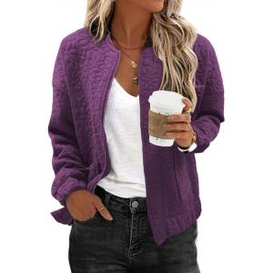 imageEVALESS Bomber Jackets for Women Spring Fashion 2025 Cute Jacquard Coats Lightweight Zip Up Jackets Dressy CasualPurple Orchid