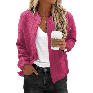 imageEVALESS Bomber Jackets for Women Spring Fashion 2025 Cute Jacquard Coats Lightweight Zip Up Jackets Dressy CasualRose Red