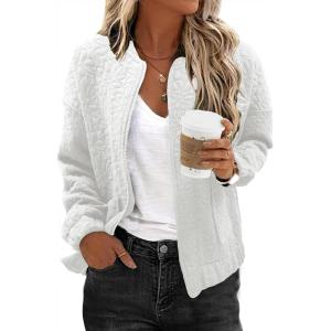 imageEVALESS Bomber Jackets for Women Spring Fashion 2025 Cute Jacquard Coats Lightweight Zip Up Jackets Dressy CasualWhite