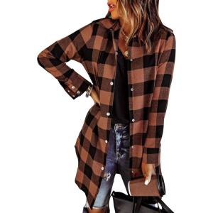 imageEVALESS Color Block Plaid Shacket Jacket Womens Fall Clothes Fashion Outfits1b Brown