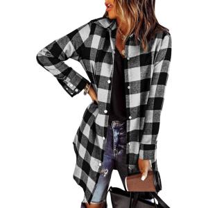 imageEVALESS Color Block Plaid Shacket Jacket Womens Fall Clothes Fashion OutfitsB Black