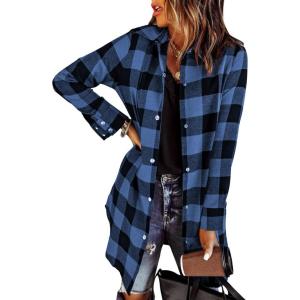imageEVALESS Color Block Plaid Shacket Jacket Womens Fall Clothes Fashion OutfitsB Blue
