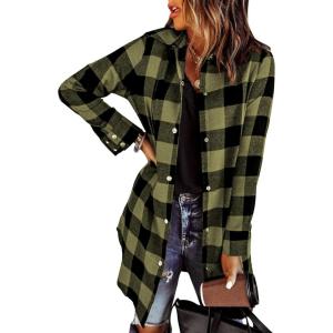 imageEVALESS Color Block Plaid Shacket Jacket Womens Fall Clothes Fashion OutfitsB Green