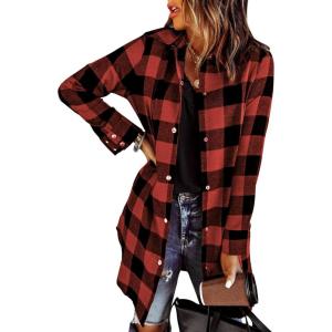 imageEVALESS Color Block Plaid Shacket Jacket Womens Fall Clothes Fashion OutfitsB Red