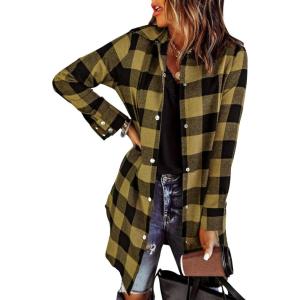 imageEVALESS Color Block Plaid Shacket Jacket Womens Fall Clothes Fashion OutfitsB Yellow