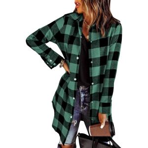 imageEVALESS Color Block Plaid Shacket Jacket Womens Fall Clothes Fashion OutfitsB1 New Green