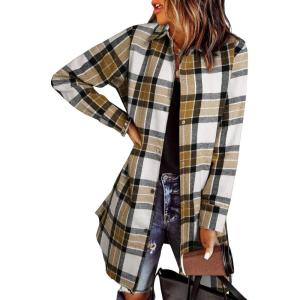 imageEVALESS Color Block Plaid Shacket Jacket Womens Fall Clothes Fashion OutfitsB1 New Khaki