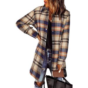 imageEVALESS Color Block Plaid Shacket Jacket Womens Fall Clothes Fashion OutfitsB1 New Orange