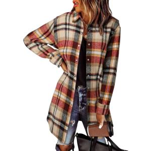 imageEVALESS Color Block Plaid Shacket Jacket Womens Fall Clothes Fashion OutfitsB2 New Yellow