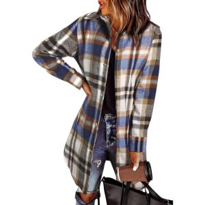 imageEVALESS Color Block Plaid Shacket Jacket Womens Fall Clothes Fashion OutfitsB3 New Blue