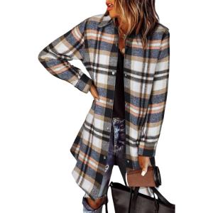 imageEVALESS Color Block Plaid Shacket Jacket Womens Fall Clothes Fashion OutfitsB4 New Blue