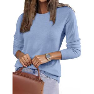 imageEVALESS Fall Sweaters for Women 2025 Trendy Wool Blend Sweaters Long Sleeve Crewneck Fall Outfits Pullover Sweater Tops1a Sky Blue