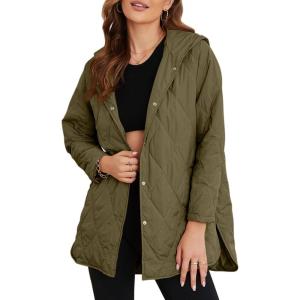 imageEVALESS Long Jackets for Women Fashion 2025 Winter Coat for Women Business Casual Diamond Quilted Hooded Lightweight JacketsArmy Green