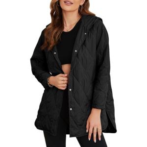 imageEVALESS Long Jackets for Women Fashion 2025 Winter Coat for Women Business Casual Diamond Quilted Hooded Lightweight JacketsBlack