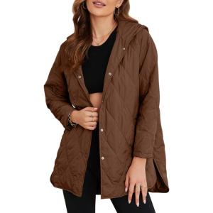 imageEVALESS Long Jackets for Women Fashion 2025 Winter Coat for Women Business Casual Diamond Quilted Hooded Lightweight JacketsBrown