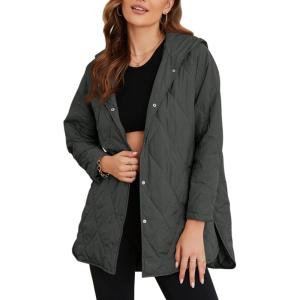 imageEVALESS Long Jackets for Women Fashion 2025 Winter Coat for Women Business Casual Diamond Quilted Hooded Lightweight JacketsDark Grey