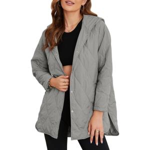 imageEVALESS Long Jackets for Women Fashion 2025 Winter Coat for Women Business Casual Diamond Quilted Hooded Lightweight JacketsGray