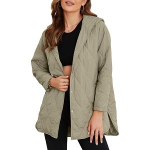 imageEVALESS Long Jackets for Women Fashion 2025 Winter Coat for Women Business Casual Diamond Quilted Hooded Lightweight JacketsGreen