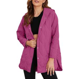 imageEVALESS Long Jackets for Women Fashion 2025 Winter Coat for Women Business Casual Diamond Quilted Hooded Lightweight JacketsRose Red