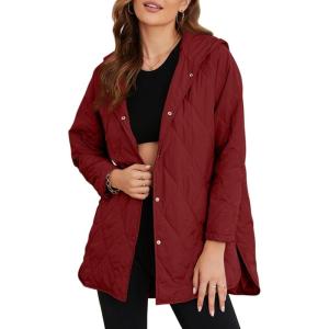 imageEVALESS Long Jackets for Women Fashion 2025 Winter Coat for Women Business Casual Diamond Quilted Hooded Lightweight JacketsRuby