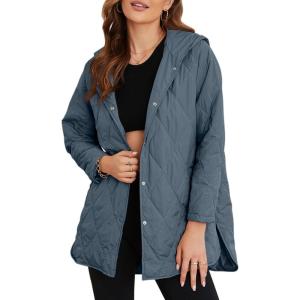imageEVALESS Long Jackets for Women Fashion 2025 Winter Coat for Women Business Casual Diamond Quilted Hooded Lightweight JacketsSky Blue