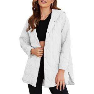 imageEVALESS Long Jackets for Women Fashion 2025 Winter Coat for Women Business Casual Diamond Quilted Hooded Lightweight JacketsWhite