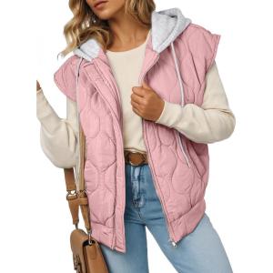 imageEVALESS Puffer Vest Women Cropped Hooded Zip Up Quilted Sleeveless Jackets 2025 Fall Lightweight Coat with PocketsPink