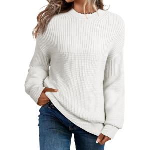 imageEVALESS Sweaters for Women Cute Lantern Sleeve Pullover Sweater Cable Knit Tops Fall Fashion Clothes Teacher OutfitsWhite