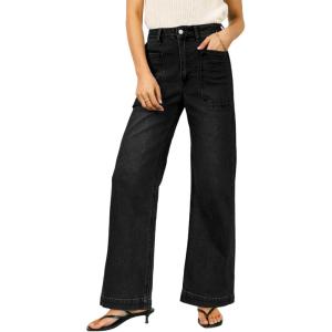 imageEVALESS Wide Leg Jeans for Women Trendy High Waisted Stretchy Baggy Denim PantsBlack