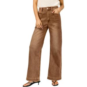 imageEVALESS Wide Leg Jeans for Women Trendy High Waisted Stretchy Baggy Denim PantsBrown