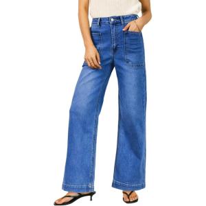 imageEVALESS Wide Leg Jeans for Women Trendy High Waisted Stretchy Baggy Denim PantsDark Blue