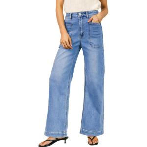imageEVALESS Wide Leg Jeans for Women Trendy High Waisted Stretchy Baggy Denim PantsLight Blue