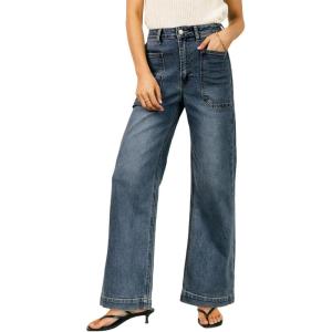 imageEVALESS Wide Leg Jeans for Women Trendy High Waisted Stretchy Baggy Denim PantsReal Teal