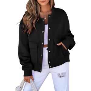 imageEVALESS Womens Jacket 2025 Fall Winter Long Sleeve Stand Collar Shacket with Side Pocket Lightweight CoatBlack