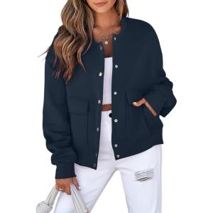 imageEVALESS Womens Jacket 2025 Fall Winter Long Sleeve Stand Collar Shacket with Side Pocket Lightweight CoatNavy Blue