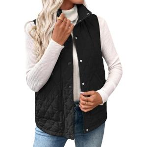 imageEVALESS Womens Puffer Vest Lightweight Stand Collar Sleeveless Cropped Quilted Jackets Button Fall Zip Up Coat OuterwearBlack