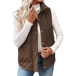 imageEVALESS Womens Puffer Vest Lightweight Stand Collar Sleeveless Cropped Quilted Jackets Button Fall Zip Up Coat OuterwearDark Brown