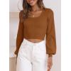 imageEVALESS Long Lantern Sleeve Sweaters for Women Trendy Scoop Neck Rib Knit Crop Tops Fall 2024 Lightweight Pullover Sweater