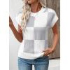 imageEVALESS Short Sleeve Sweater for Women Crewneck Color Block Knit Tops 2025 Fall Trendy Cap Sleeve Sweater VestLight Grey