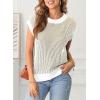 imageEVALESS Sweater Tank Tops for Women Summer Cap Sleeve Striped Crew Neck Loose Fit Knit Lightweight Vest Pullover TopLight French Beige